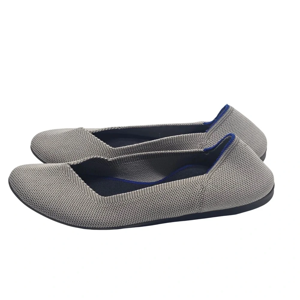 Rothys The Flat Round Toe Ballet Flats 8 Grey Recycled Knit Sustainable Comfort